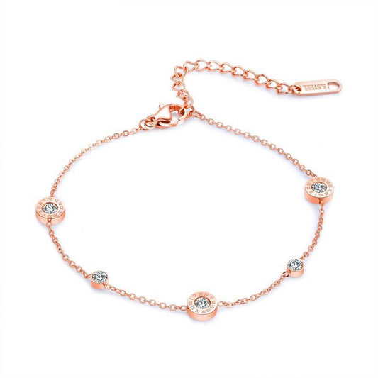 Dainty Rose Gold Bracelet for Women with Five Cubic Zirconia Stones
